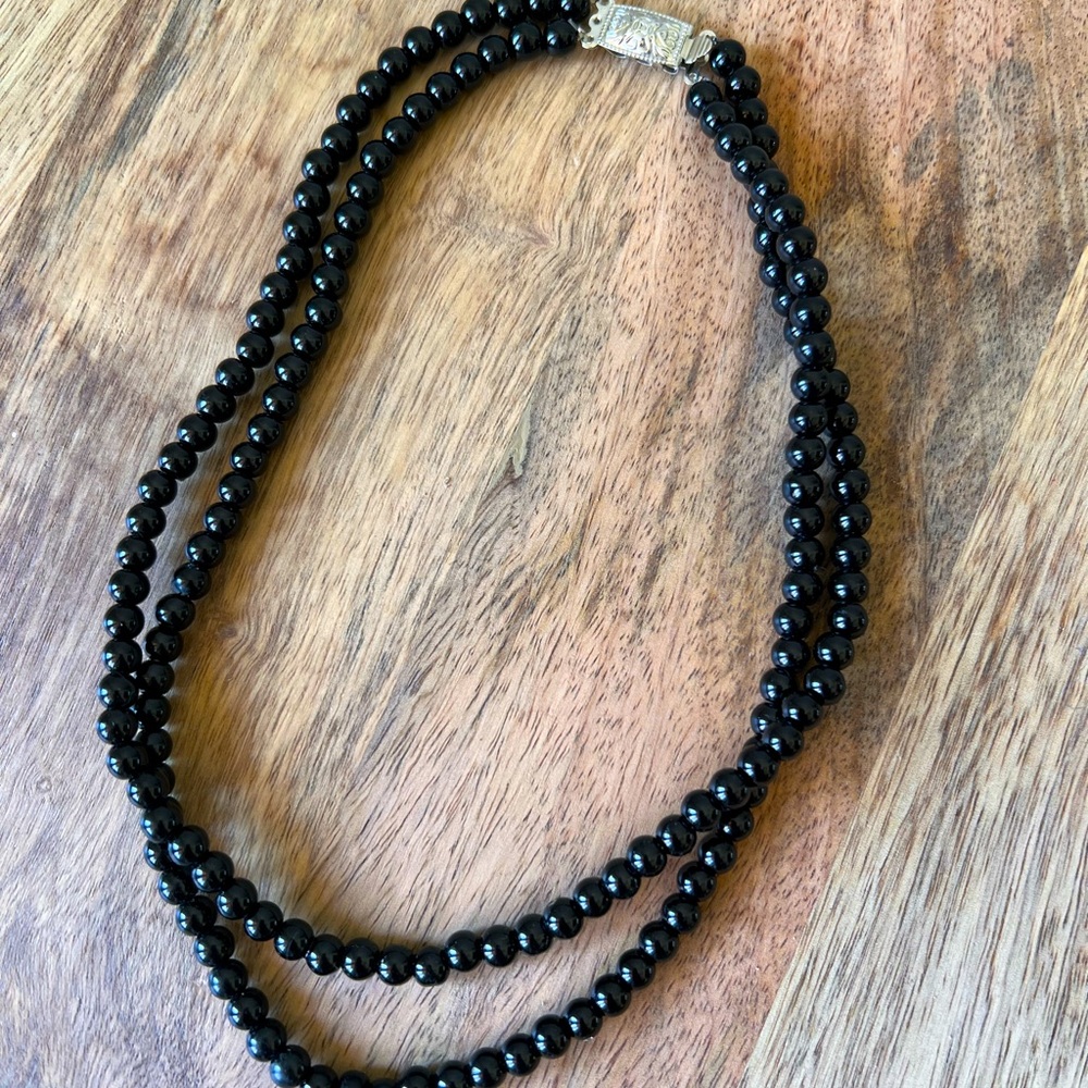 double strand necklace black beads vintage choker coquette